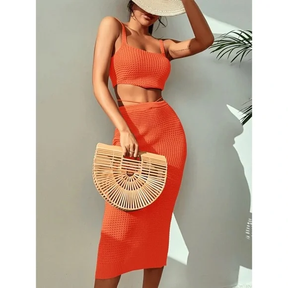 *Isadora Knitted Cover Up Top With Skirt Set - Picture 1 of 8